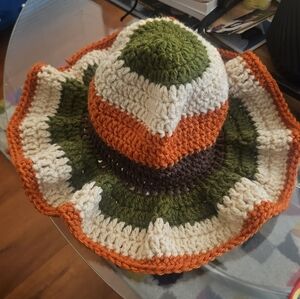 Crochet Ruffle Bucket Hat Multicolor